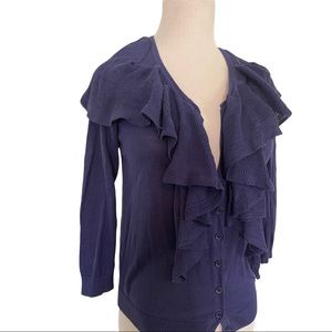 🆕 Jigsaw Navy Ruffle Button Down Cardigan Sz: S 💙
